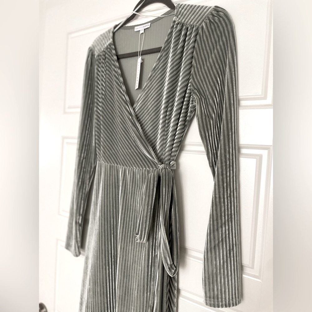 Baltic Born | Jada Ribbed Velvet Wrap Maxi Dress | Dusty Sage | NWT | Size S